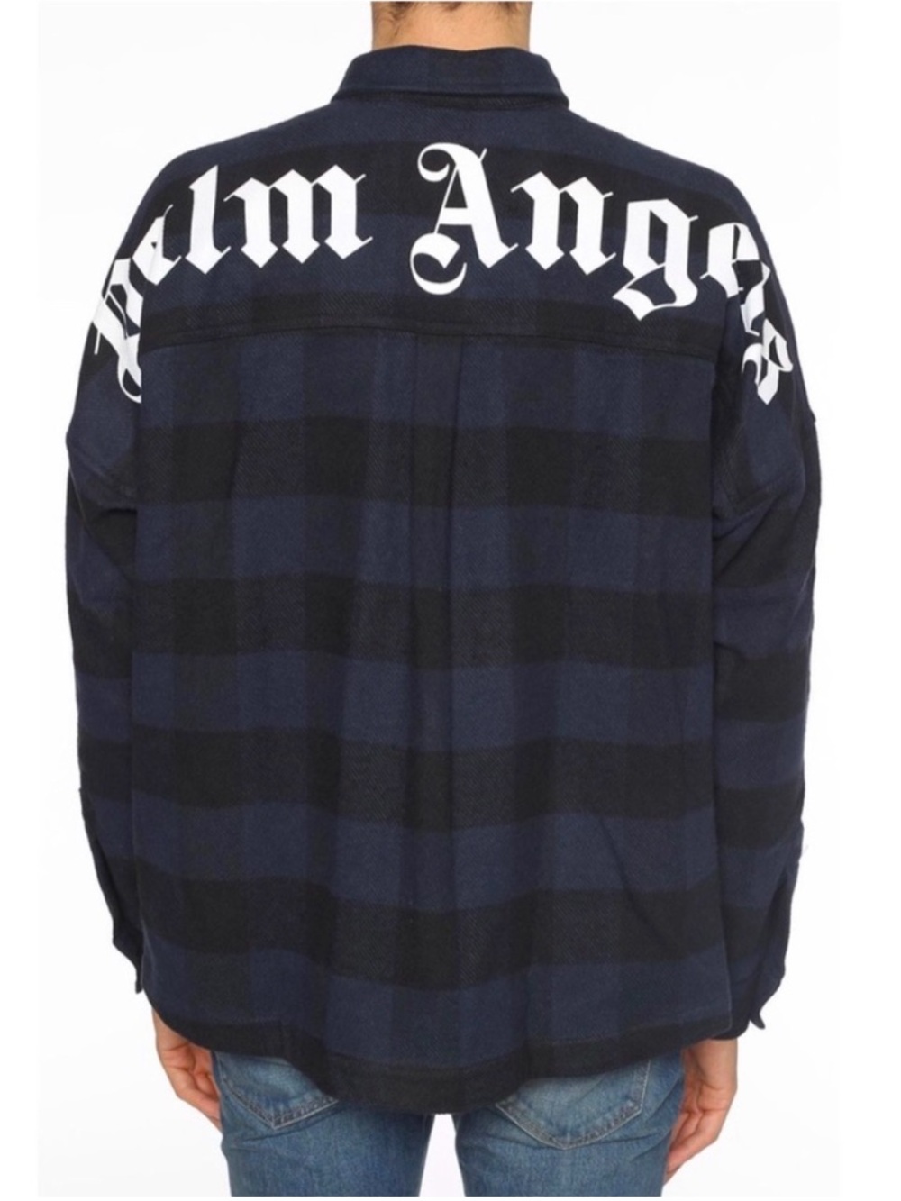 Palm Angels Blue Plaid Logo Flannel Shirt Overshirt Size L Streetwear